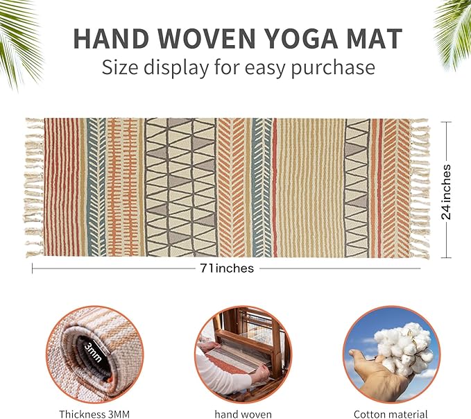 Cifupy Handmade Organic Yoga Mat made with Organic Cotton Yoga Mat - Non Slip Hand-Woven Foldable Yoga Rug Provides Excellent Comfort, Traction & Support for Indoor & Outdoor Use - 24 x 72 Inches