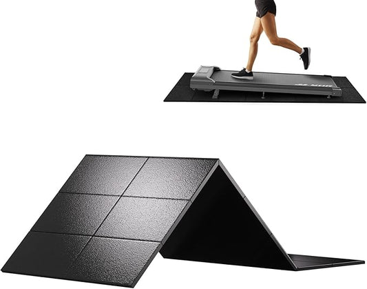 HOVSCO Foldable Treadmill Mat Non-Slip Exercise Bike Mat, 1/4" Thick, 30"x63" Waterproof Walking Pad for Carpet, Hardwood Floors, Workout, Indoor Bikes, Fitness Equipment, Home Yoga