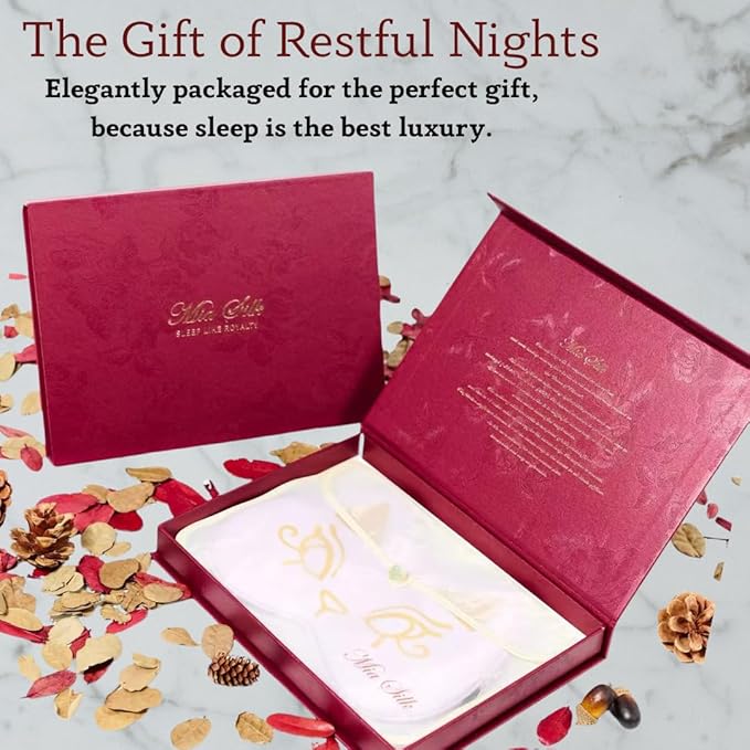 Silk Sleep Mask Blindfold Eye Mask for Sleep Cute Cat Print Embroidered Eye Cover Adjustable Oversized Egyptian Bastet with Gift Box&Pouch(Kemet Lavender-Adjustable Strap)