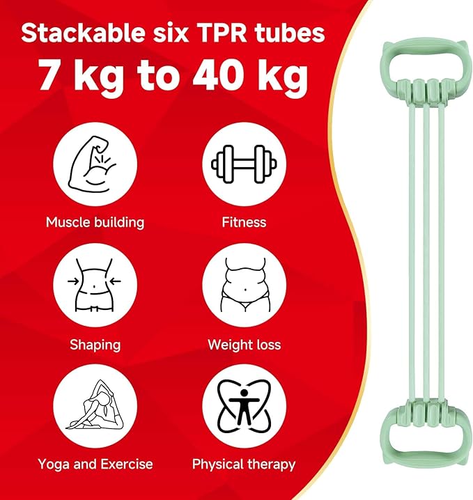 6 Gear Adjustable Resistance Bands, Fitness Resistance Bands Exercise Bands with Comfort Grips, Unisex, for Arms, Chest Extender, Home Workout, Fitness, Pilates