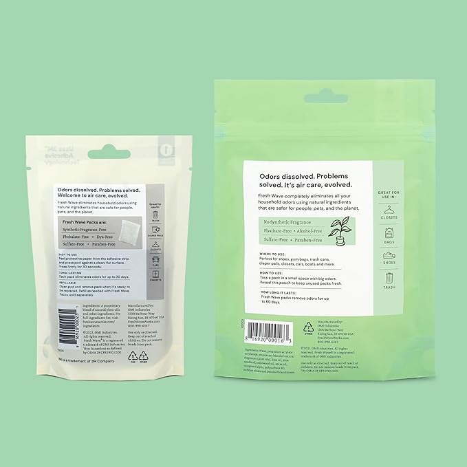 Fresh Wave Original Odor Eliminating & Deodorizing Packs - Bag of 6 & Fresh Pod Case - Safer Odor Relief for Small Spaces, Natural Plant-Based Odor Eliminator, Odor Absorbers for Home