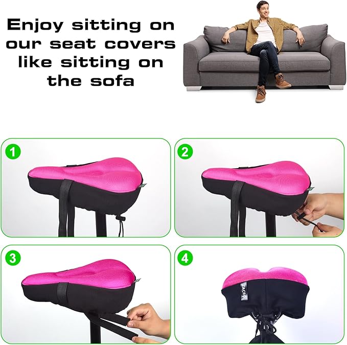 Zacro Bike Seat Cushion - Gel Padded Bike Seat Cover for Men Women Comfort, Extra Soft Exercise Bicycle Seat Compatible with Peloton, Outdoor & Indoor Bike Saddles