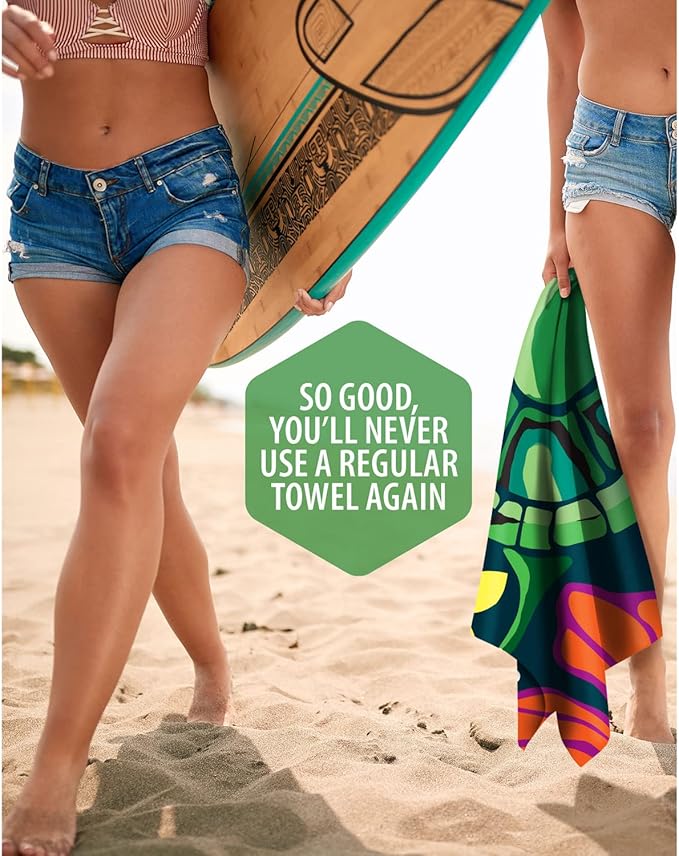 VENTURE 4TH Microfiber Beach Towel: Quick-Dry, Compact, Sand-Free, Absorbent, Sandproof and Lightweight - Perfect for Camping, Beach, and Roadtrips (Turtle Bay Design | 35x78 inches)