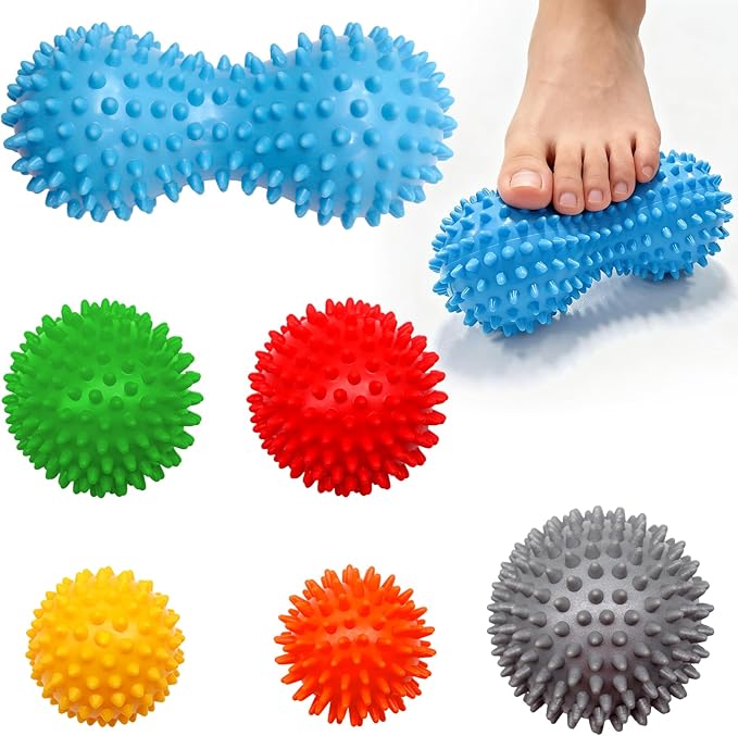 6-Pack Spiky Massage Balls Set, Hard/Medium/Soft Textured Muscle Roller Balls for Plantar Fasciitis Relief, Myofascial Release, Foot Pain and Muscle Tightness, Acupressure and Stress Relief