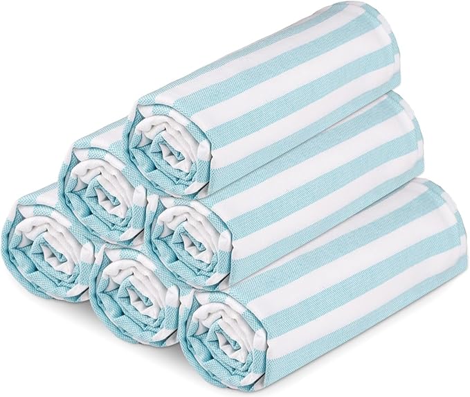 Urban Villa Set of 6 Turkish Beach Towel Oversized 36x72 Absorbent Extra Large | Sand Free Quick Dry Bath Towels | Swim Towel Lightweight Hammam Bath Sheet Camping Spa Towels | Aqua
