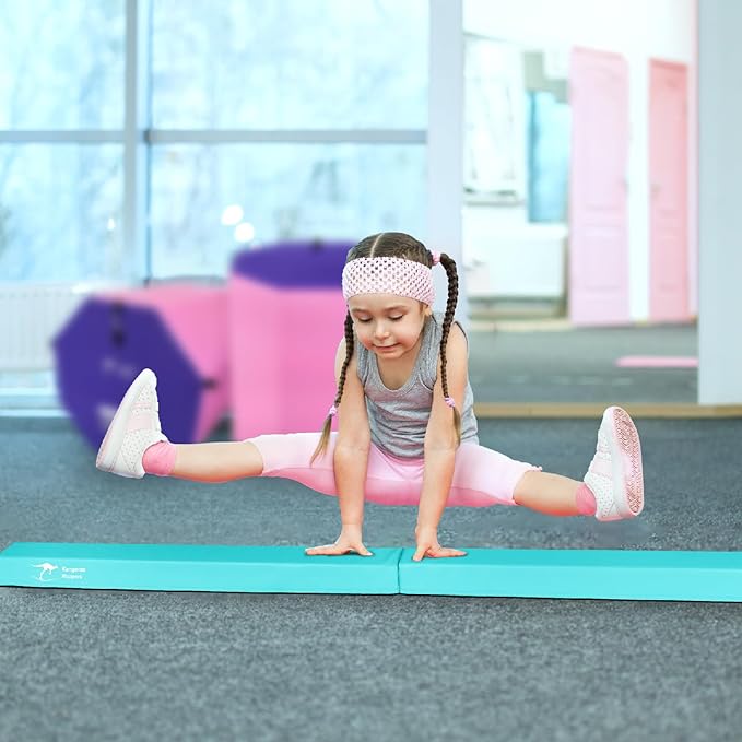 Kangaroo Hoppers 8FT Kids Balance Gymnastics Beam for Kids, Folding Extra Firm Foam Floor Beam for Beginners, Home Training Equipment with Anti-Slip Base, Carrying Bag
