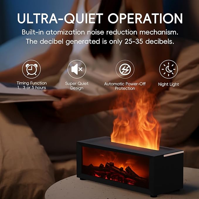 Essential Oil Diffuser, 7 Colors Fireplace Fire Flame Aromatherapy Diffuser, 150ml Ultrasonic Humidifier, Scent Aroma Diffuser with Remote Control & Timer for Home,Bedroom,Office,Yoga (Black)
