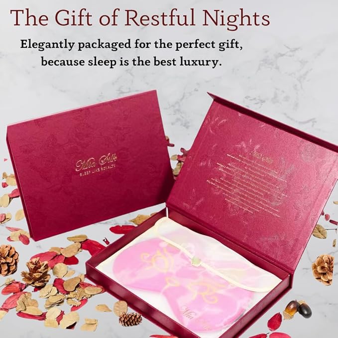 Silk Sleep Mask Blindfold Eye Mask for Sleep Cute Cat Print Embroidered Eye Cover Adjustable Oversized Egyptian Bastet with Gift Box&Pouch(Divine Fuchsi-Adjustable Strap)