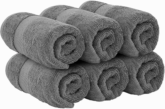 White Classic Luxury Hand Towels for Bathroom-Hotel-Spa-Kitchen-Set - Circlet Egyptian Cotton - 16x30 Inches - Set of 6 (Dark Gray)