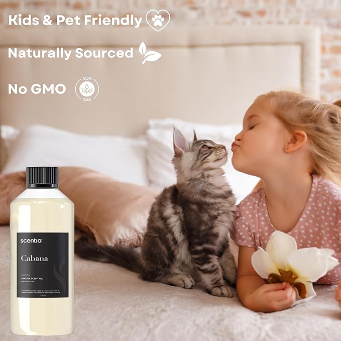 Scentia Hotel Diffuser Oil Inspired by 5-Star Hotel Scent - 500 ml 16.9 fl oz - Fragrance Oil Blend Jasmine, Bergamot & Fresh Marine Notes for Aromatherapy Diffusers and Humidifiers - Cabana