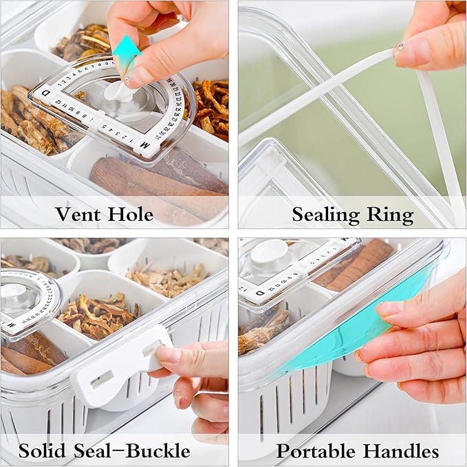 MineSign 2Pack Divided Food Serving Tray with Lids Stackable Snackle Box for Candy Nuts Spice Fruit&Veggie Container with 6 Small Dividers Plastic Storage Bins for Fridge Pantry Freezer