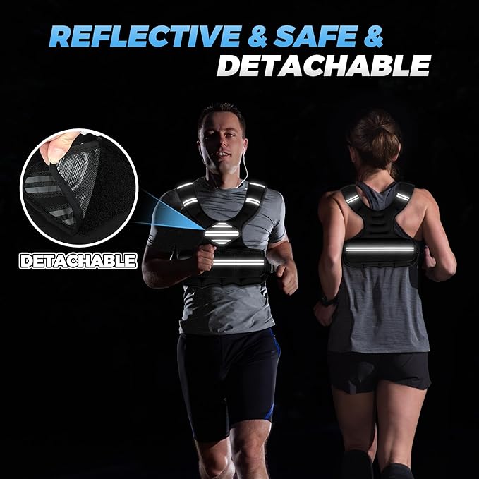 Adjustable Weighted Vest for Women Men, 6-18 LBS Weighted Walking Vest with 8 Ironsand Weights & Reflective Strip, Strength Training Weight Vests for Running GYM Home Workout, Large Zippered Pocket