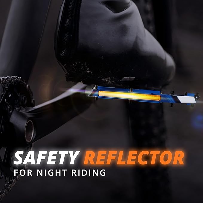 Flat Bike Pedals with Reflectors CNC Aluminium 9/16” – MTB Pedals with Extra Wide Platform and Removable Anti-Slip Pins – Lightweight Pedals for Mountain Bike & Road Bike 294 g