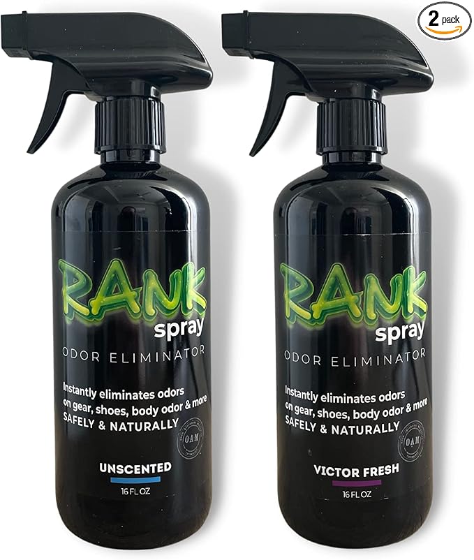 Sports Odor Eliminator: Banish Body & Sweat Odor From Sports Gear, Yoga Mats, Gym Bag, Shoes, Helmets, Cleats, etc! Safe Boxing Glove Spray & Hat Deodorizer - 2 16 oz Bottles Mix Pack