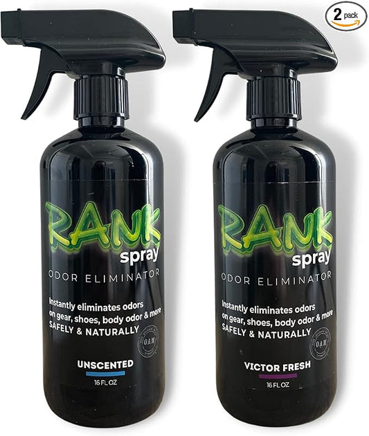 Sports Odor Eliminator: Banish Body & Sweat Odor From Sports Gear, Yoga Mats, Gym Bag, Shoes, Helmets, Cleats, etc! Safe Boxing Glove Spray & Hat Deodorizer - 2 16 oz Bottles Mix Pack