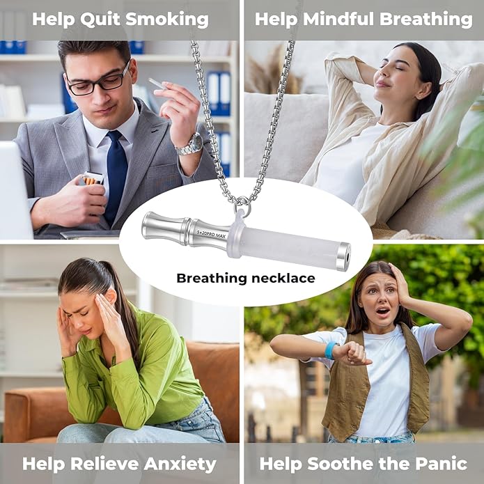 Breathe Free Necklace with Filter, Anxiety & Stress Relief Breath Tool for Meditation, Mindfulness and Relaxation,Natural Stone Breathing Necklace, Portable Wellness Gift for Adults