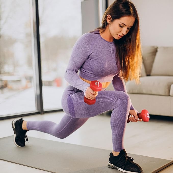 HolaHatha 2, 3, 5, 8, and 10 Pound Neoprene Dumbbell Free Hand Weight Set with Rack, Ideal for Home Exercises to Gain Tone and Definition, Pastel