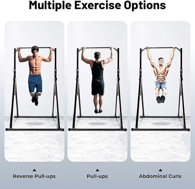 Foldable Power Tower Pull Up Bar, Height Adjustable Dip Station for Home Gym, Multi-Function Fitness Equipment for Strength Training and Workouts
