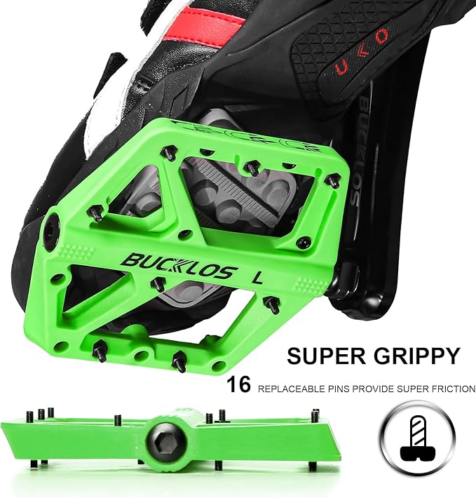 BUCKLOS Mountain Bike Pedals MTB Pedals Flat, Adult Bicycle Road Bike Large Platform Nylon Non-Slip Pedal for Gravel Bike/Hybrid Bike 9/16"