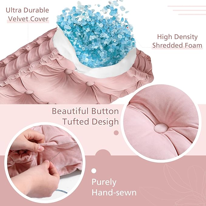 Bench Cushions for Indoor Furniture 42x16 in Velvet Kitchen Dining Piano Window Seat Cushion, Tufted Patio Porch Swing Thicken Bench Pad Memory Foam(Pink)