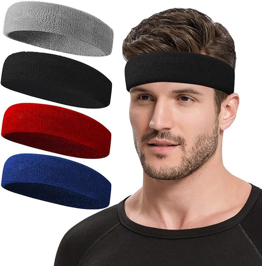 Sweatbands Sports Headband for Men & Women, Moisture Wicking Hairband Athletic Towel Headbands Cotton Head Sweat Bands for Running, Cycling, Yoga, Spa