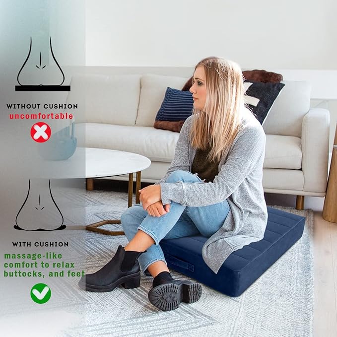 MeMoreCool Square Floor Pillow Seating for Adults Kids, Large Meditation Cushion Floor Pillow with Thick Foam & Soft Tufted Cover, Washable Big Pillow Seat Floor Cushion for Sitting Yoga 22" Navy