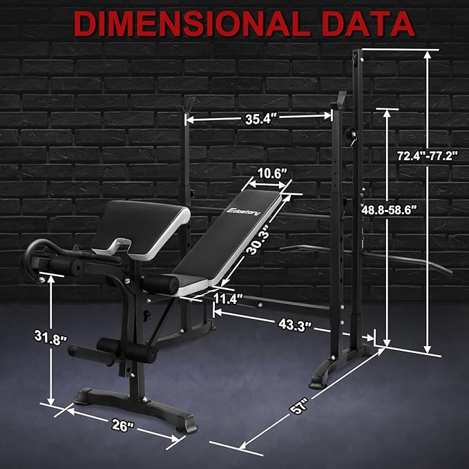 Edostory Olympic adjustable Weight Bench Set, Workout Equipment for Home Workouts, Bench Press with Preacher Curl, Leg Developer, Home Gym Full Body Workout