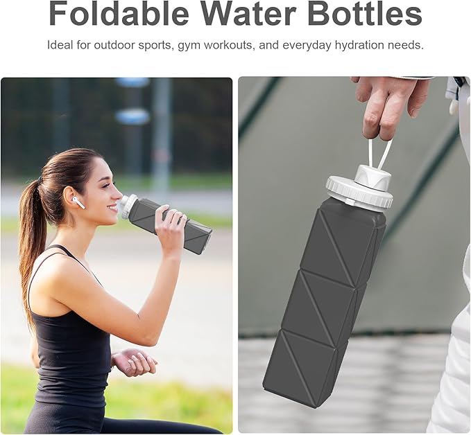 3 pack Collapsible Water Bottles,Silicone Foldable Portable Water Bottle 20.6oz, Lightweight Reusable Leakproof for Travel Hiking Camping Cycling Workouts Yoga Fitness Indoor Outdoor Sports