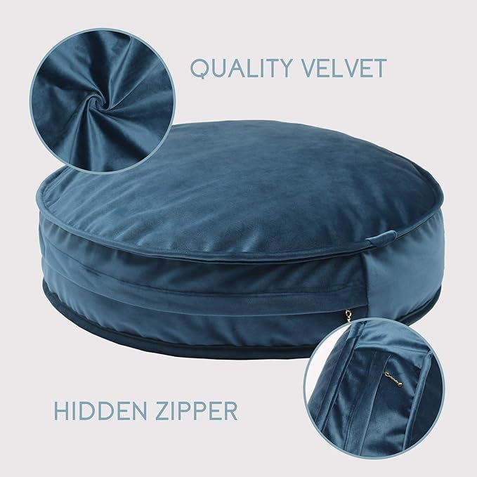 Round Floor Pillow Cover Velvet Throw Seating Pouf Yoga Meditation Cushion Plush Case Reading Room Decor Cover Only (19.7IN, Dark Blue)
