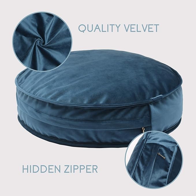 Round Floor Pillow Cover Velvet Throw Seating Pouf Yoga Meditation Cushion Plush Case Reading Room Decor Cover Only (25.6IN, Dark Blue)