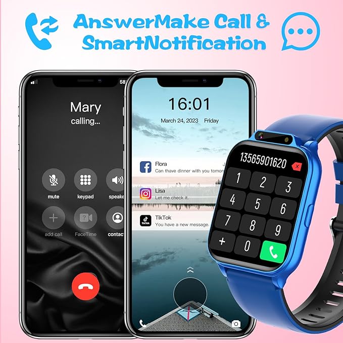 1.85" Kids Watch, AI(Translation/Q&A/Watch Face/Image Recognition)Smartwatches with Heart Rate,Sleep Monitor,Video Music Pedometer,NO APP/Phone, Gifts for 3-12 Years old Boys Girls(Built-in AI, Blue)