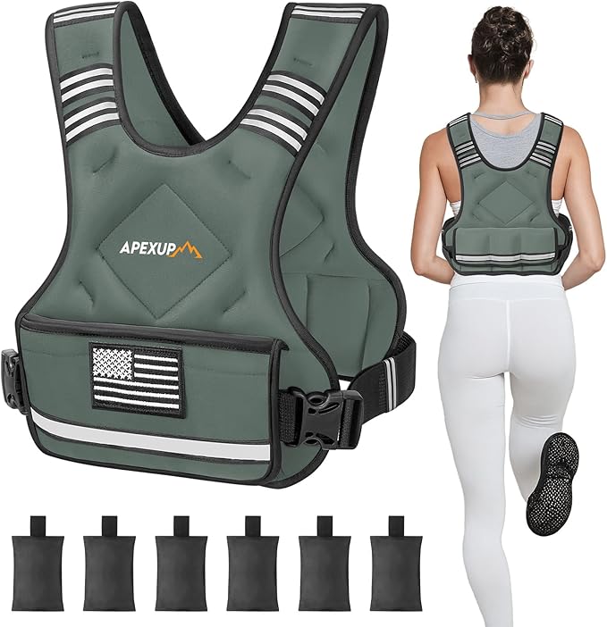 APEXUP Adjustable Weighted Vest, 4-10lb/12-18lb/20-32lb Vest with 6 Ironsand Weights and Large Pocket, Weight Vest for Men Women Strength Training, Running, Walking