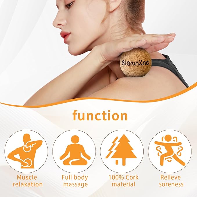 Cork Massage Ball Set (3-Pack) for Full-Body Massage – Lightweight and Portable, Designed for Trigger Point Therapy, Plantar Fasciitis Relief, and Muscle Recovery (3)