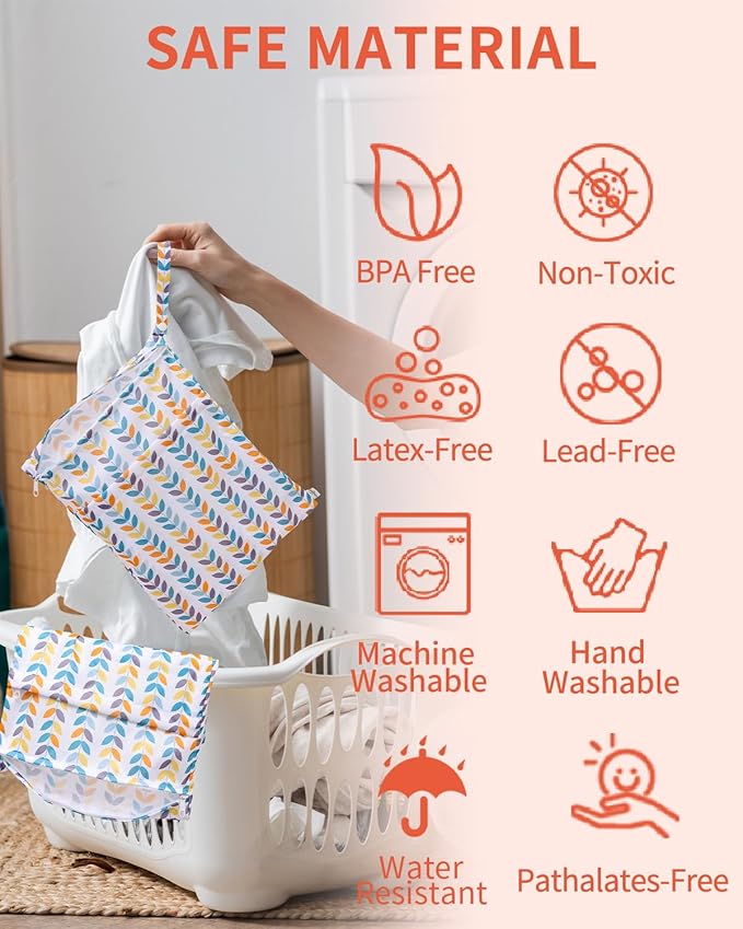 babygoal Wet Dry Bags for Baby Cloth Diapers, Washable Travel Bags, Beach, Pool, Gym Bag for Swimsuits & Wet Clothes with Two Zippered Pockets 3 Pack 3LN08