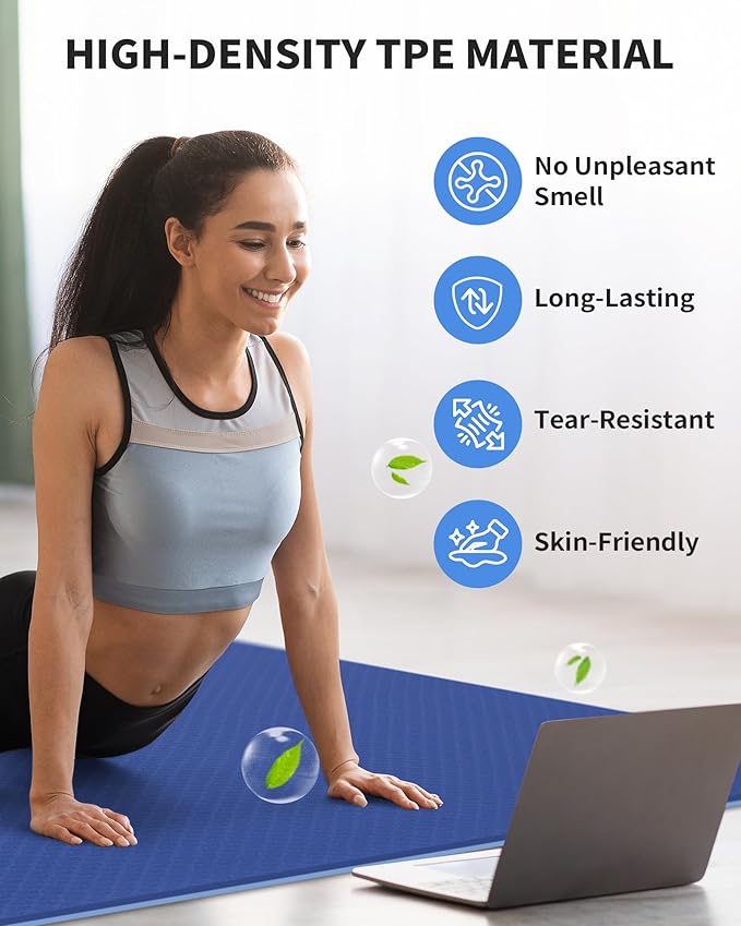 CAMBIVO Large Yoga Mat (6'x 4'), Extra Wide Workout Mat for Men and Women, Yoga Mat Thick 1/3 &1/4 Exercise Mats for Home Workout, Yoga, Pilates (Black,1/4 inch)