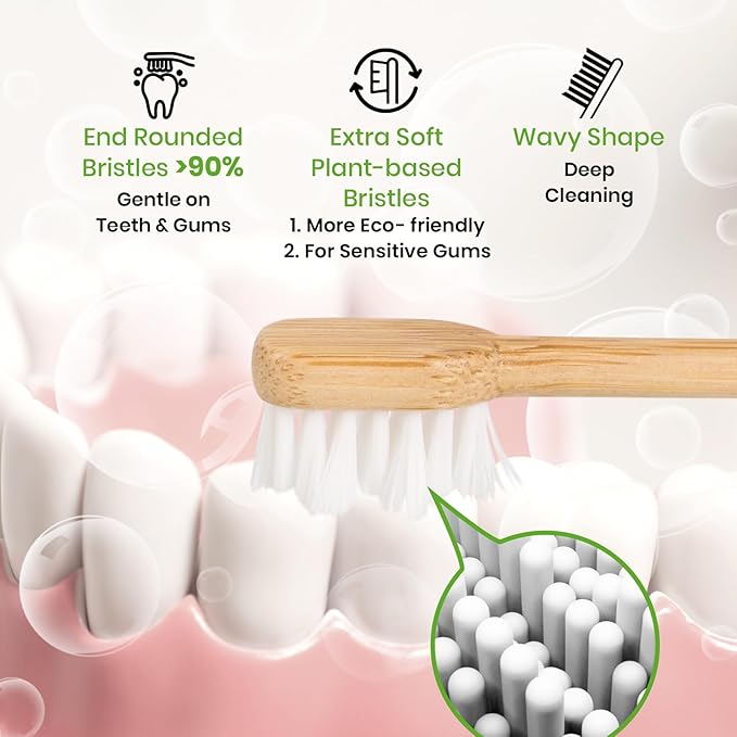 Bamboo Toothbrush Heads Compatible with AquaSonic, Extra Soft Castor-Oil Bristles for Sensitive Teeth, Eco-Friendly & Gentle Cleaning