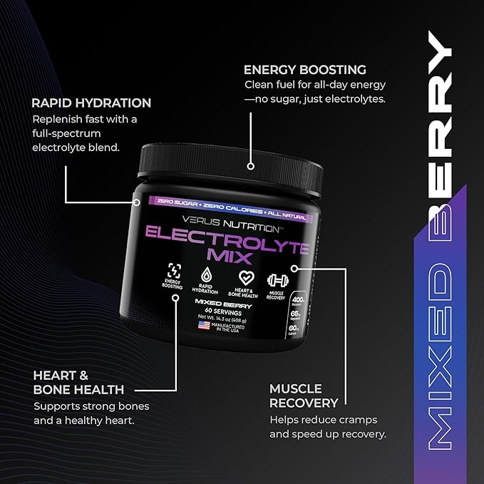 Electrolytes Powder No Sugar- Zero Calorie Hydration Powder | Sugar Free Electrolytes for Fasting, Keto & Vegan | Natural Ingredients Electrolyte Mix for Energy Boost, 60 Servings