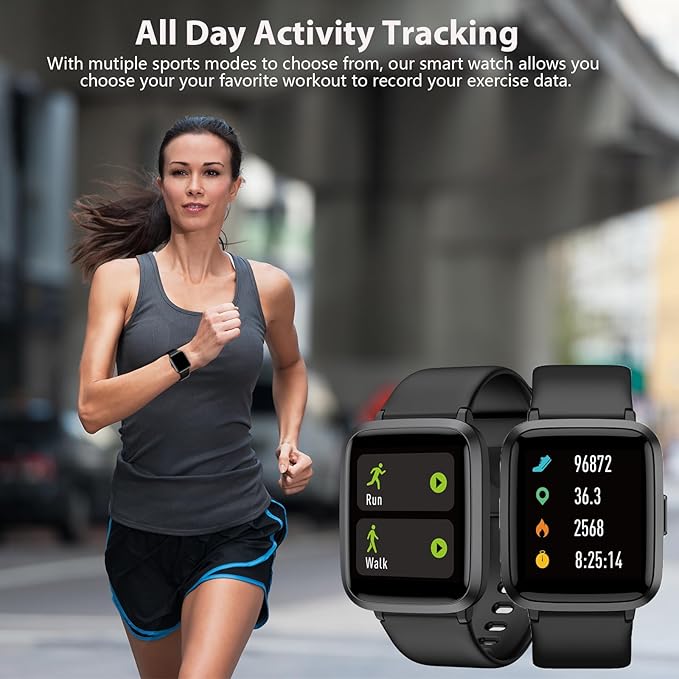 Fitness Tracker, Fitness Watch with Blood Oxygen, Blood Pressure & Heart Rate Monitor, Steps Calories Counter, Sleep Monitor, Pedometer 50 Meters Waterproof, Smart Watch for Android iPhones