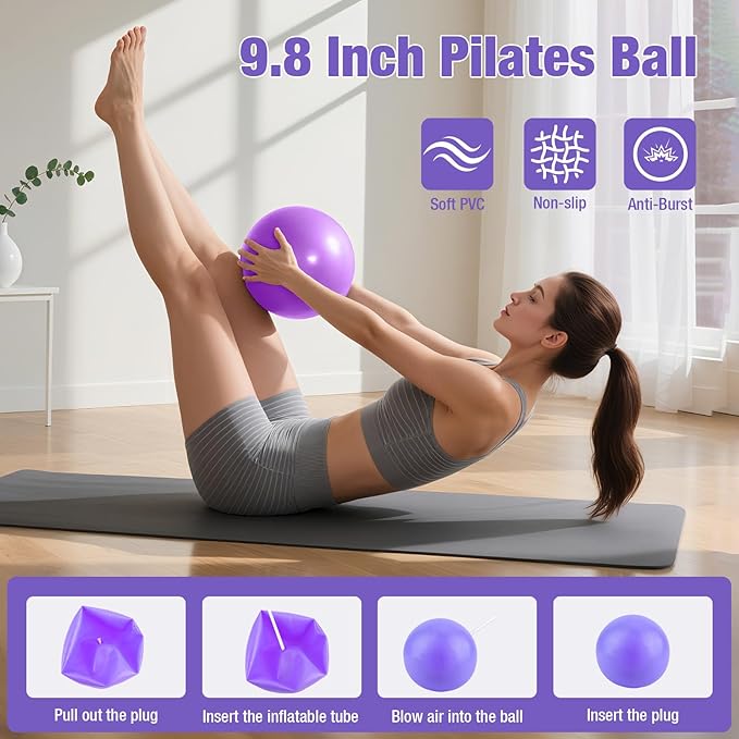 ASIEIT Home Pilates Kit for Women, Pilates Ring and Ball Set with 5 Resistance Bands, 9.8β Ball, 14.96'' Magic Circle, Pilates Equipment Set for Strength, Toning and Flexibility