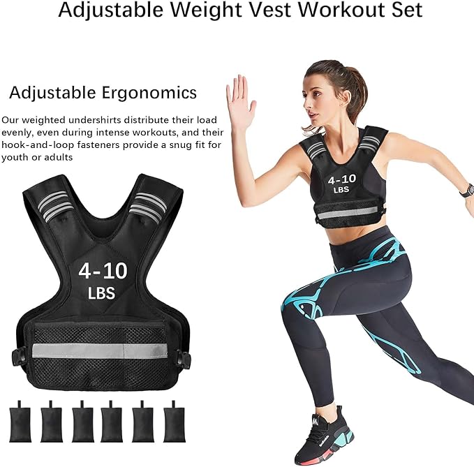 Adjustable Weighted Vest for Men Women 4-10lb/11-20lb/20-32lb Rucking Fitness Vest with Reflective Safety Strips - Running Walking Strength Training Design for Gym Home Workouts