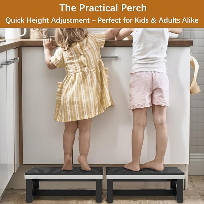 Wooden Step Stools for Adults Kids, Heavy Duty Stepping Stools with 1CM-Thick Anti-Slip Cushion for Bedroom Kitchen Bathroom, Bed Steps for High Bed, Easy to Assemble, 500-LBS Capacity, Black&Grey