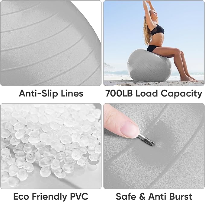 APEXUP Yoga & Pilates Ball - Anti Slip Heavy Duty Gym Ball for Fitness, Balance & Core Workout