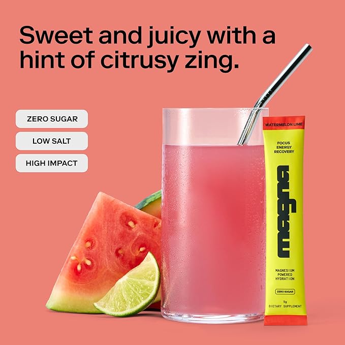 MAGNA Electrolyte Powder Drink Mix for Hydration, Energy & Focus Support with Magnesium L Threonate, Sodium, Potassium, Vitamin D, B6 & B12, Sugar Free, Watermelon Lime Flavor, 28 Servings