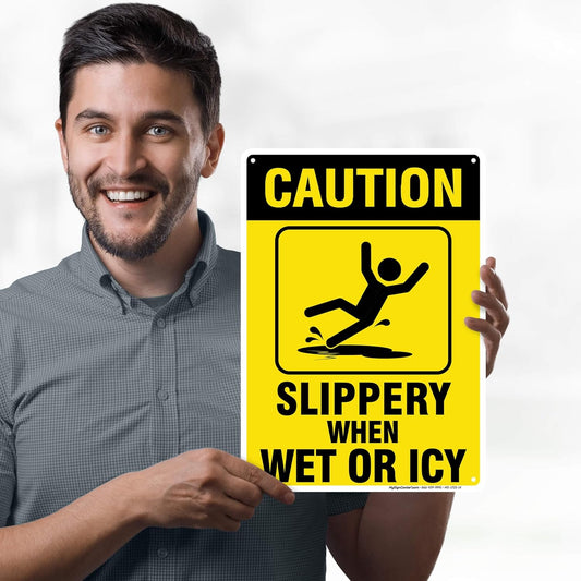 Caution Slippery When Wet Sign or ICY Sign, 10"x14" Polyethylene, Fade Resistance, Indoor/Outdoor Use, USA MADE By My Sign Center
