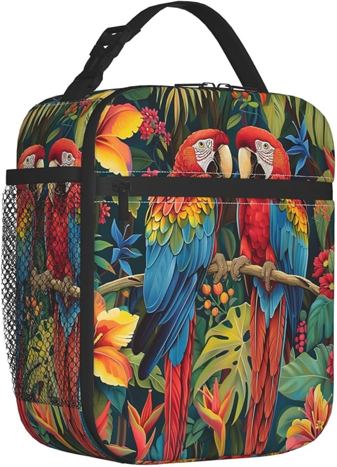 Lunch Box for Women Men, Parrot Bird Insulated Lunch Box Reusable Portable Lunch Bag Cooler Tote Waterproof Lunch Container for Office Picnic Work Travel Hiking