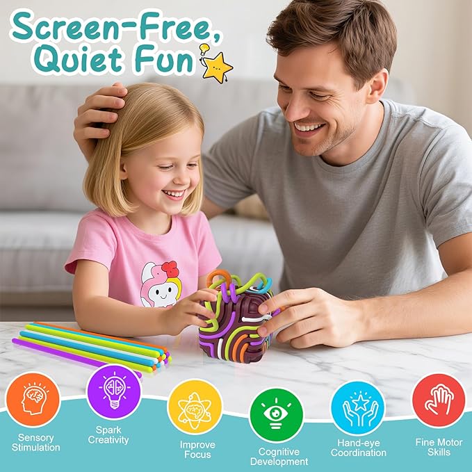 3D Silicone Sensory Fidget Cube for Autism & ADHD - FDA Food Grade Silicone Travel Toys for Kids and Adults, Quiet Stress & Anxiety Relief with 15 pcs 5 Color Strings & Carry Pouch