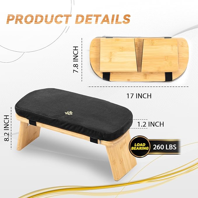Meditation Bench, Bamboo Meditation Stool, Folding Kneeling Meditation Bench, Seiza Prayer Bench, Prayer Bench with Meditation Cushion, Kneeling Stool (Black & Bag)