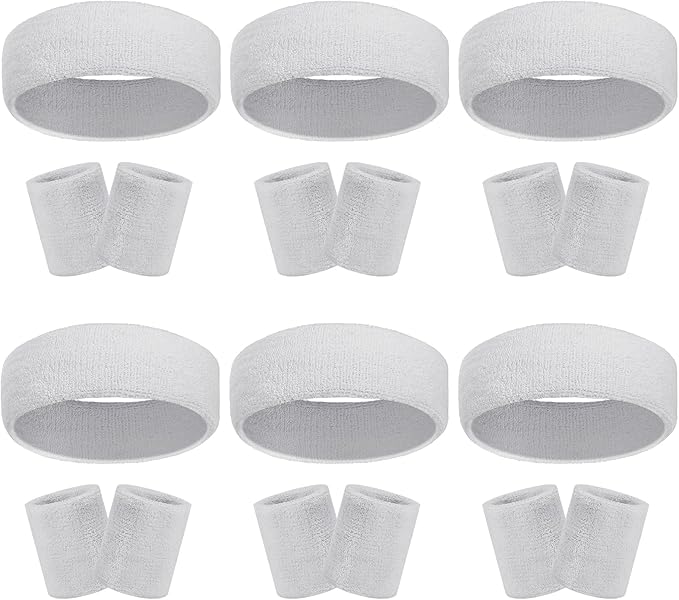 18 Pcs Sweatbands Headband Wristband Set Colorful Striped Terry Cloth Sports Athletic Gym 80s Sweat Headbands