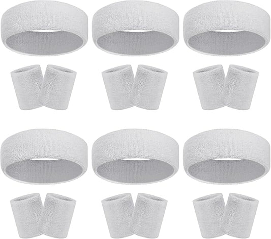 18 Pcs Sweatbands Headband Wristband Set Colorful Striped Terry Cloth Sports Athletic Gym 80s Sweat Headbands