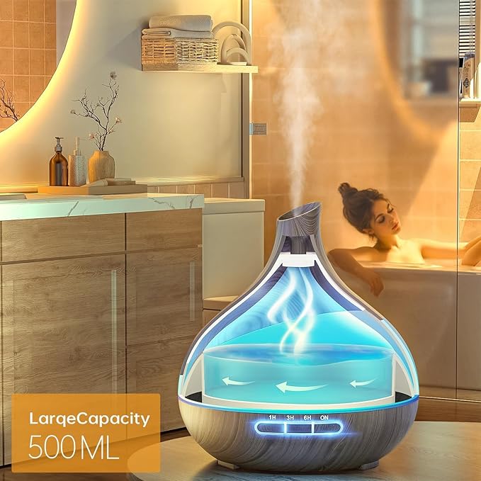 500ML Essential Oil Diffuser: Aroma Diffuser with Remote Control for Hotel Spa Yoga Room - Humidifiers for Bedroom with 14 Colors LED Night Light for Kids/Women Home Relaxation